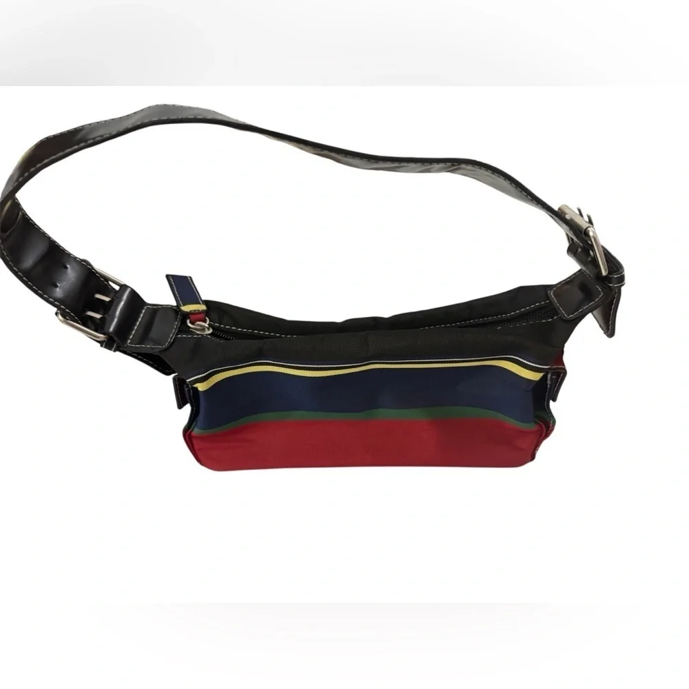 Vintage 90s Kate Spade New York Striped Canvas & Leather Shoulder Bag